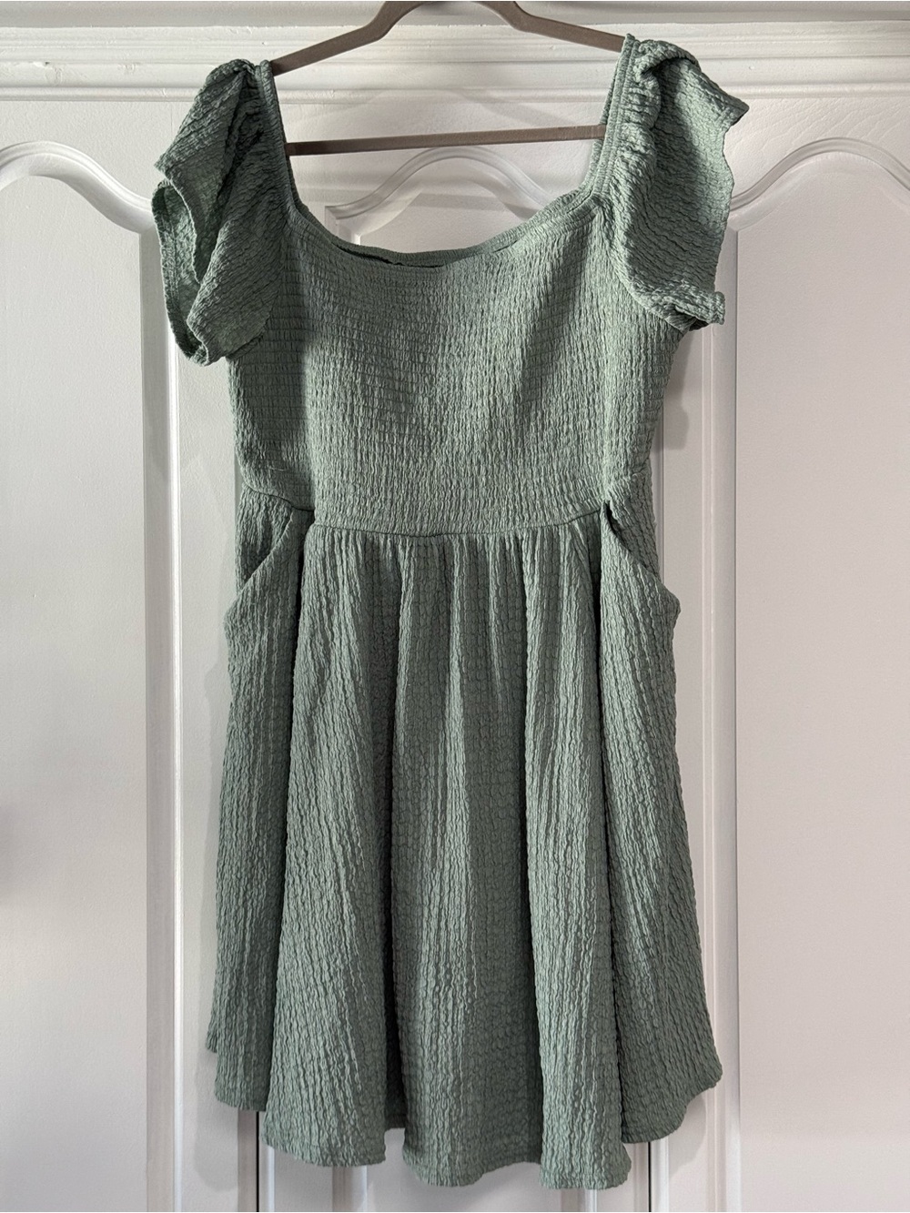 torrid Sage Green Textured Puff-Sleeve Mini Dress